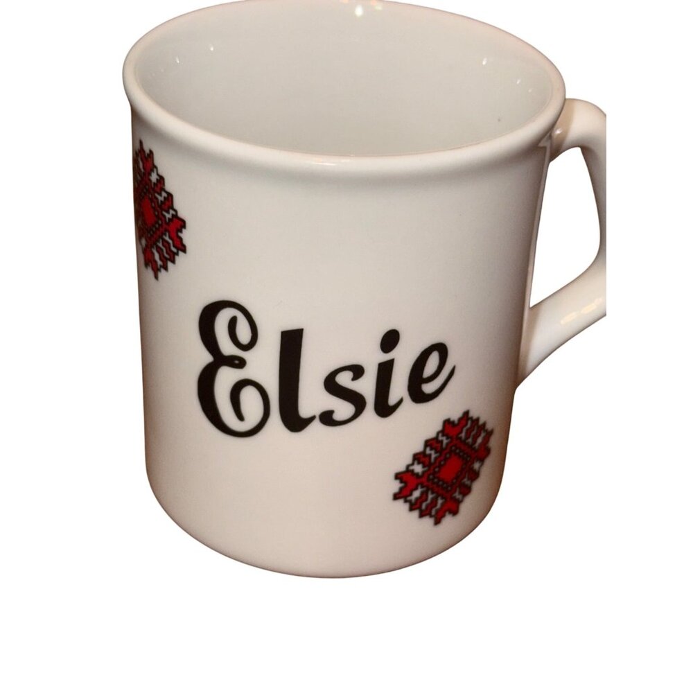 Elsie Ceramic Coffee Mug By Elizabeth Warbansky With Red Embroidery Design